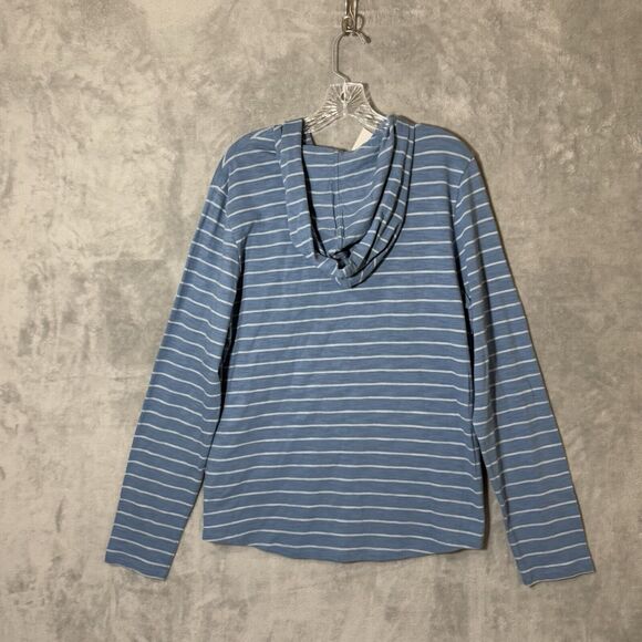 NWT Vince Hooded Shirt Medium Long Sleeve Light Blue Striped Preppy Old Money - Picture 2 of 12